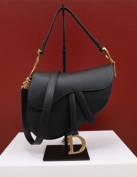 Dior Saddle Bag with Strap Black Grained Calfskin