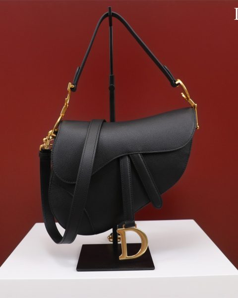 Dior Saddle Bag with Strap Black Grained Calfskin