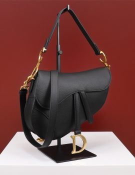 Dior Saddle Bag with Strap Black Grained Calfskin