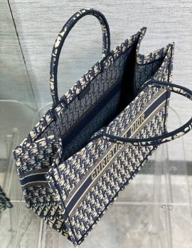 Dior Medium Dior Book Tote Ecru And Blue Dior Oblique Embroidery