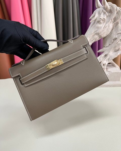 Hermès Pochette Kelly Mini Swift Etoupe
