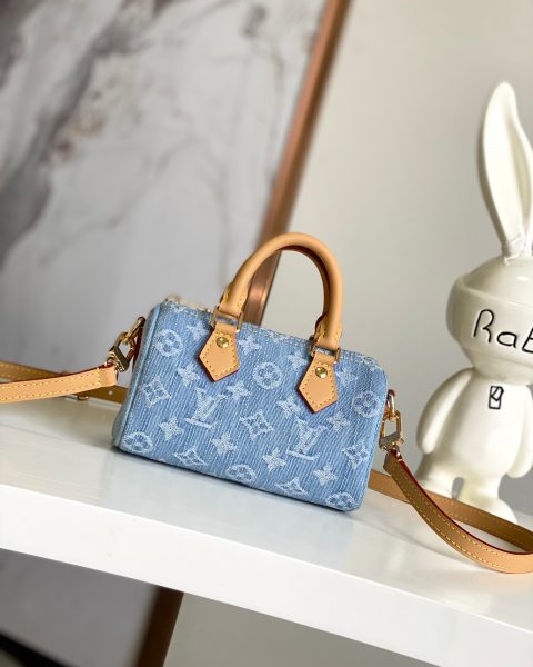 Louis Vuitton Monogram Denim Nano Speedy Handbag Blue