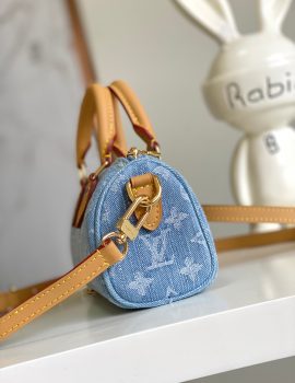 Louis Vuitton Monogram Denim Nano Speedy Handbag Blue