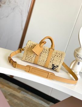 Louis Vuitton Damier Raffia Keepall Bandouliere 25 Natural Beige