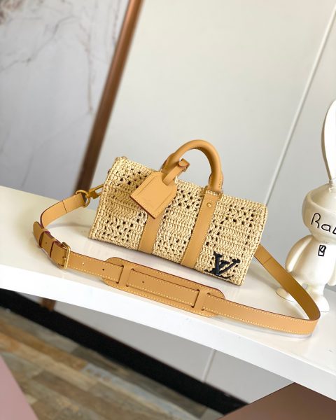 Louis Vuitton Damier Raffia Keepall Bandouliere 25 Natural Beige