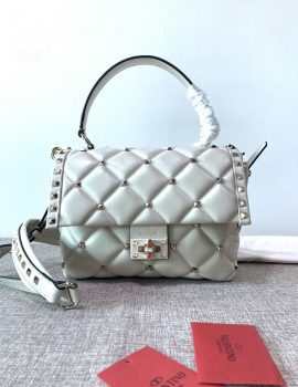 Valentino Candystud Top Handle Bag Grey Quilted Leather