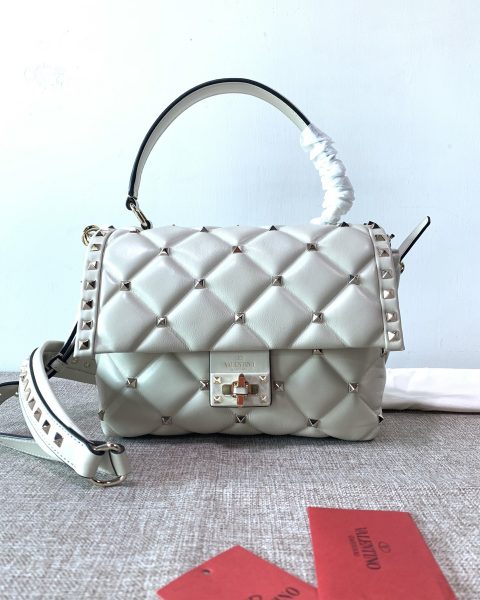 Valentino Candystud Top Handle Bag Grey Quilted Leather