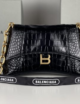 Balenciaga Downtown XS Crocodile-Embossed Shoulder Bag – Black