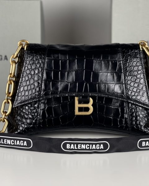 Balenciaga Downtown XS Crocodile-Embossed Shoulder Bag - Black
