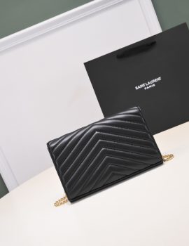 Yves Saint Laurent Cassandre Chain Wallet in Lambskin