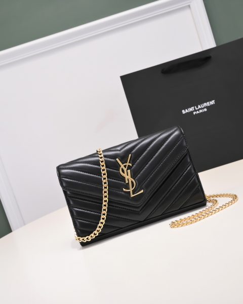 Yves Saint Laurent Cassandre Chain Wallet in Lambskin