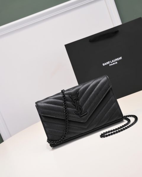 Yves Saint Laurent Cassandre Matelassé Leather Wallet on Chain