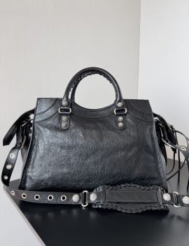Balenciaga Neo Cagole City Handbag with Rhinestones Black