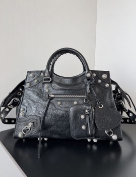 Balenciaga Neo Cagole City Handbag with Rhinestones Black