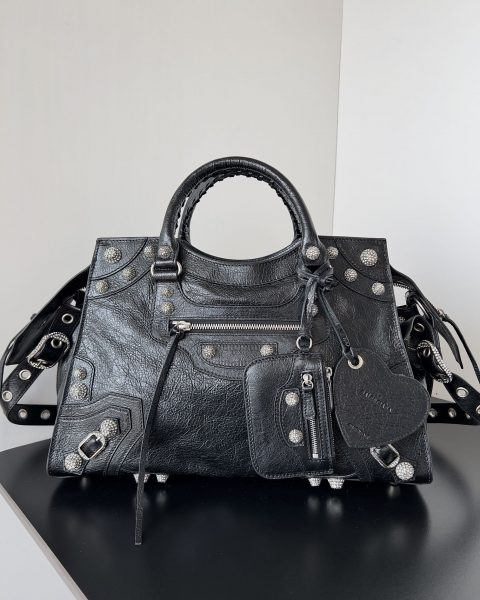 Balenciaga Neo Cagole City Handbag with Rhinestones Black