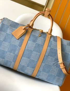 Louis Vuitton Keepall Bandouliere 50 Damier Denim 3D Blue Denim