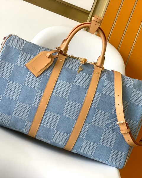 Louis Vuitton Keepall Bandouliere 50 Damier Denim 3D Blue Denim